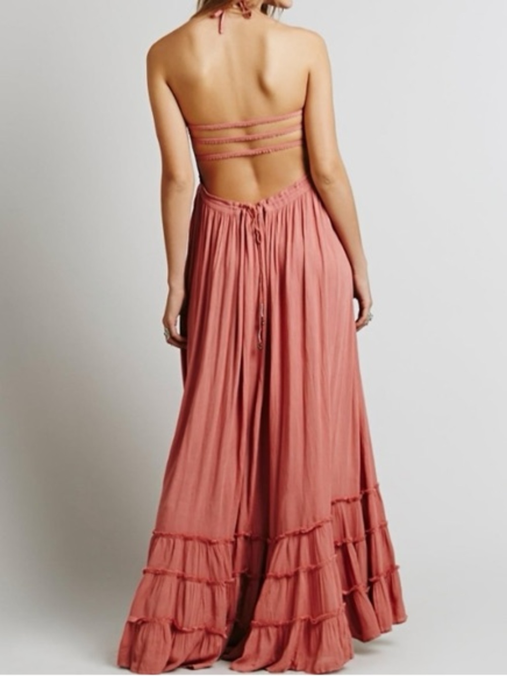 Strapless Ruffled High-Low Maxi Dress — Dusty Rose - Picture 7 of 7